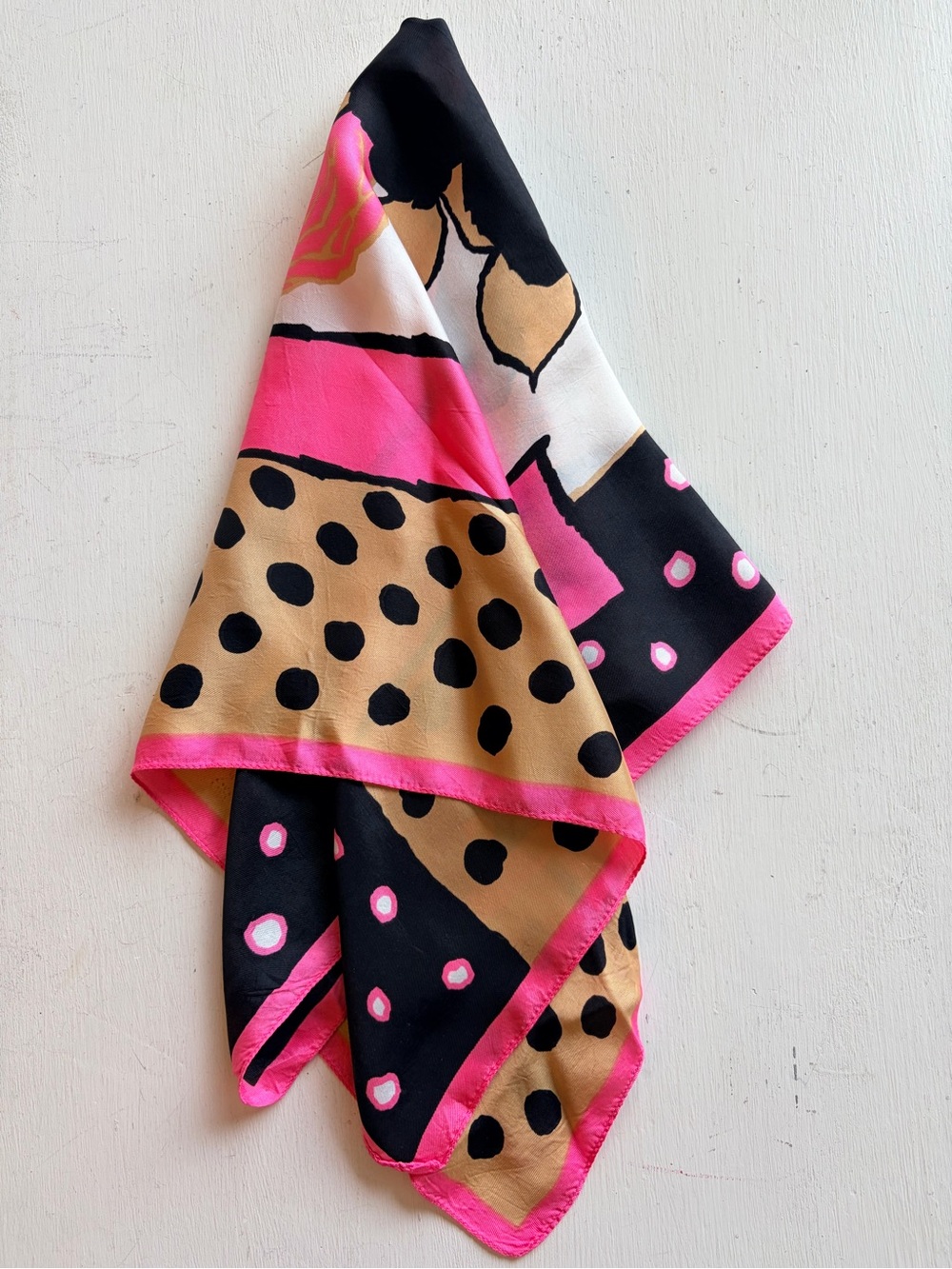 Vintage Floral Square Scarf Pink Black Art To Wear Statement Scarf Barbiecore - Picture 4 of 5